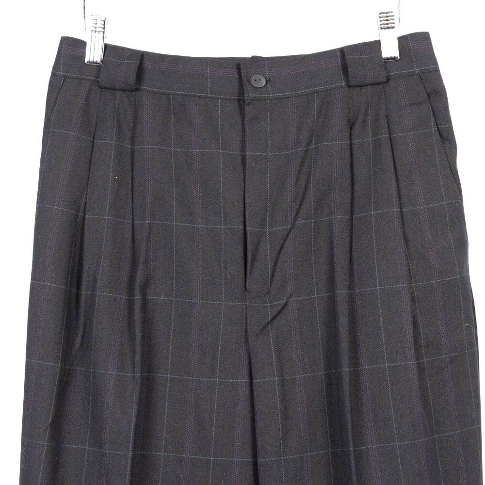 Plaid VTG Trousers 12 Petite Black High Waist Tapered Green Blue Red Chevron - Picture 2 of 6